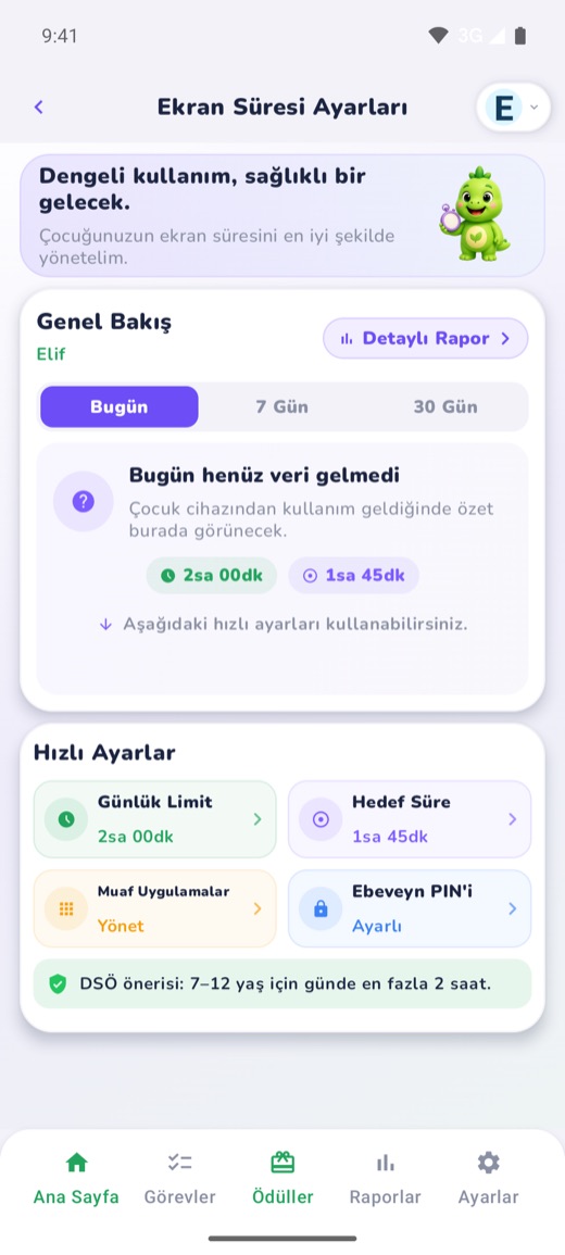 Ekran süresi ayarları: günlük limit, hedef süre, muaf uygulamalar ve ebeveyn PIN'i